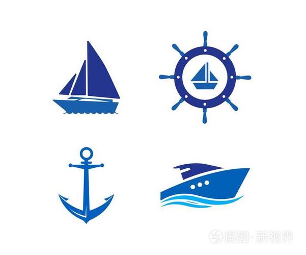 船舶, 车轮, 锚, 游艇的标志-孤立的矢量图